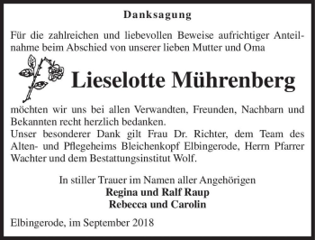 Traueranzeige von Lieselotte Mührenberg  von Magdeburger Volksstimme