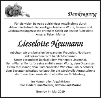 Traueranzeige von Lieselotte Neumann  von Magdeburger Volksstimme