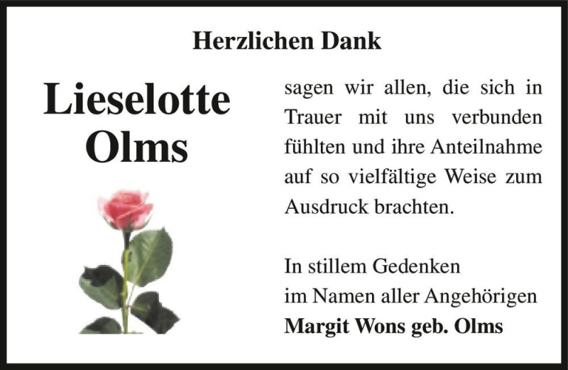  Traueranzeige für Lieselotte Olms  vom 10.02.2021 aus Magdeburger Volksstimme