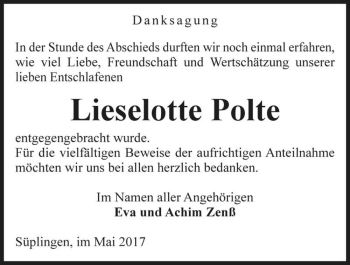 Traueranzeige von Lieselotte Polte  von Magdeburger Volksstimme