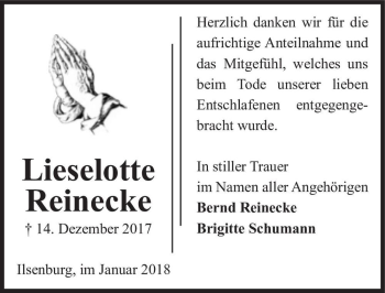 Traueranzeige von Lieselotte Reinecke  von Magdeburger Volksstimme
