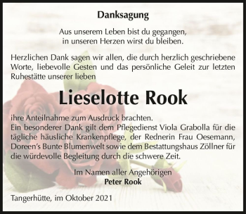 Traueranzeige von Lieselotte Rook  von Magdeburger Volksstimme