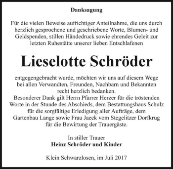 Traueranzeige von Lieselotte Schröder  von Magdeburger Volksstimme