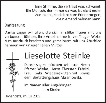 Traueranzeige von Lieselotte Steinke  von Magdeburger Volksstimme