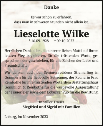 Traueranzeige von Lieselotte Wilke  von Magdeburger Volksstimme