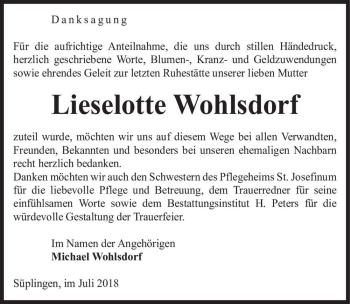 Traueranzeige von Lieselotte Wohlsdorf  von Magdeburger Volksstimme