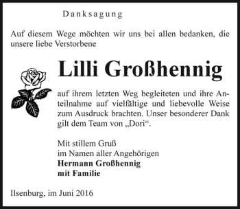 Traueranzeige von Lilli Großhennig  von Magdeburger Volksstimme