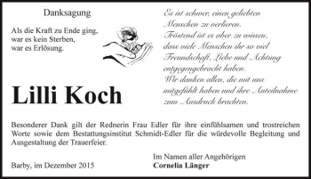 Traueranzeige von Lilli Koch  von Magdeburger Volksstimme
