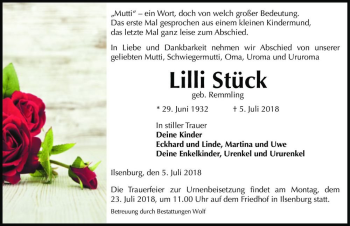 Traueranzeige von Lilli Stück (geb. Remmling)  von Magdeburger Volksstimme