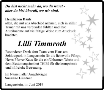 Traueranzeige von Lilli Timmroth  von Magdeburger Volksstimme