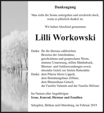 Traueranzeige von Lilli Workowski  von Magdeburger Volksstimme
