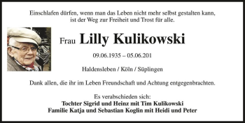 Traueranzeige von Lilly Kulikowski  von Magdeburger Volksstimme