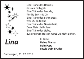 Traueranzeige von Lina  von Magdeburger Volksstimme