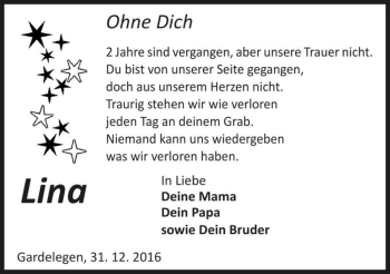 Traueranzeige von Lina  von Magdeburger Volksstimme