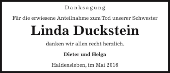 Traueranzeige von Linda Duckstein  von Magdeburger Volksstimme