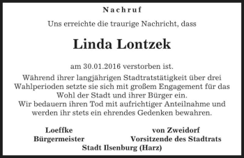 Traueranzeige von Linda Lontzek  von Magdeburger Volksstimme