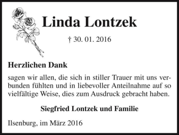 Traueranzeige von Linda Lontzek  von Magdeburger Volksstimme