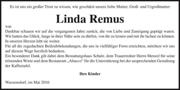 Traueranzeige von Linda Remus  von Magdeburger Volksstimme