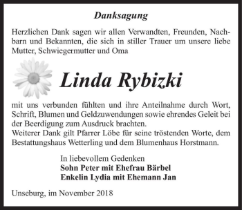 Traueranzeige von Linda Rybizki  von Magdeburger Volksstimme