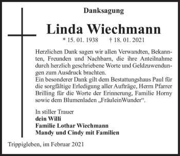 Traueranzeige von Linda Wiechmann  von Magdeburger Volksstimme
