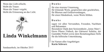 Traueranzeige von Linda Winkelmann  von Magdeburger Volksstimme