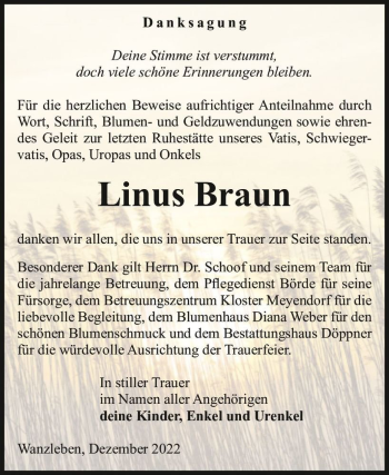Traueranzeige von Linus Braun  von Magdeburger Volksstimme