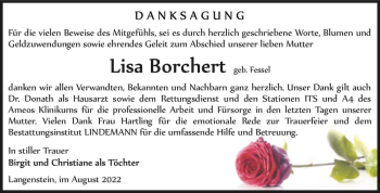 Traueranzeige von Lisa Borchert (geb. Fessel)  von Magdeburger Volksstimme