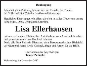 Traueranzeige von Lisa Ellerhausen  von Magdeburger Volksstimme