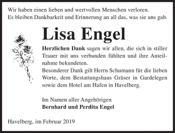 Traueranzeige von Lisa Engel  von Magdeburger Volksstimme
