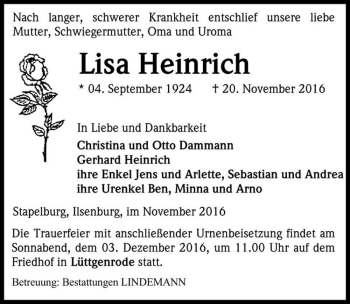 Traueranzeige von Lisa Heinrich  von Magdeburger Volksstimme