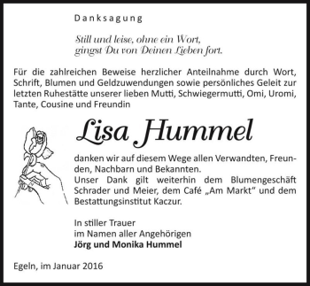 Traueranzeige von Lisa Hummel  von Magdeburger Volksstimme
