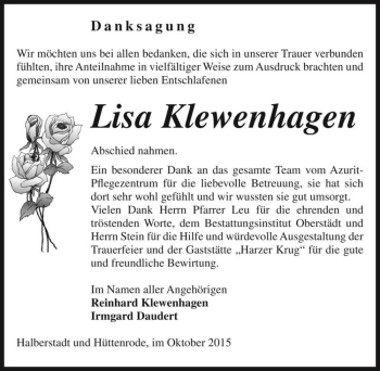 Traueranzeige von Lisa Klewenhagen  von Magdeburger Volksstimme
