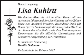 Traueranzeige von Lisa Kuhirtt  von Magdeburger Volksstimme
