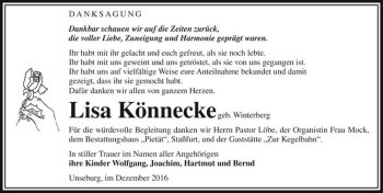 Traueranzeige von Lisa Könnecke (geb. Winterberg)  von Magdeburger Volksstimme