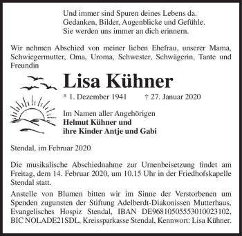 Traueranzeige von Lisa Kühner  von Magdeburger Volksstimme
