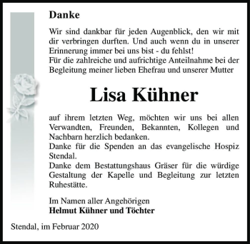Traueranzeige von Lisa Kühner  von Magdeburger Volksstimme
