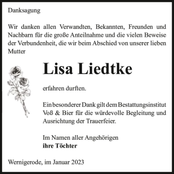 Traueranzeige von Lisa Liedtke  von Magdeburger Volksstimme