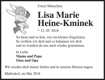 Traueranzeige von Lisa Marie Heine-Kminek  von Magdeburger Volksstimme