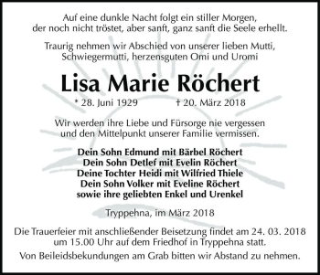 Traueranzeige von Lisa Marie Röchert  von Magdeburger Volksstimme