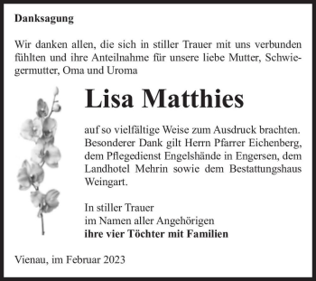Traueranzeige von Lisa Matthies  von Magdeburger Volksstimme