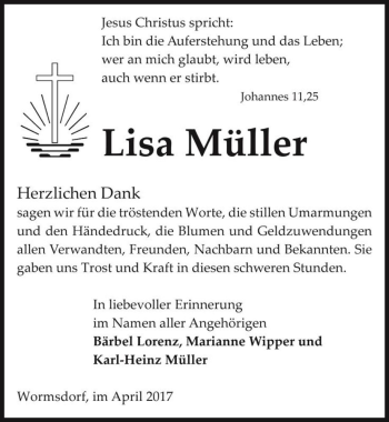 Traueranzeige von Lisa Müller  von Magdeburger Volksstimme