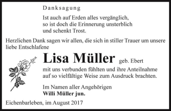 Traueranzeige von Lisa Müller (geb. Ebert)  von Magdeburger Volksstimme