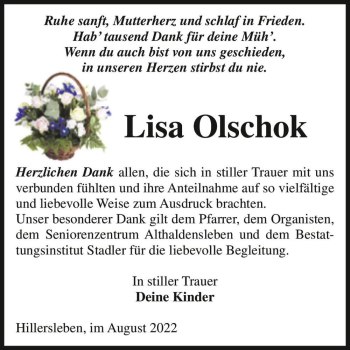 Traueranzeige von Lisa Olschok  von Magdeburger Volksstimme