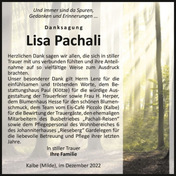 Traueranzeige von Lisa Pachali  von Magdeburger Volksstimme