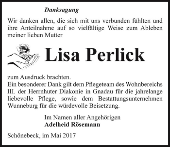 Traueranzeige von Lisa Perlick  von Magdeburger Volksstimme