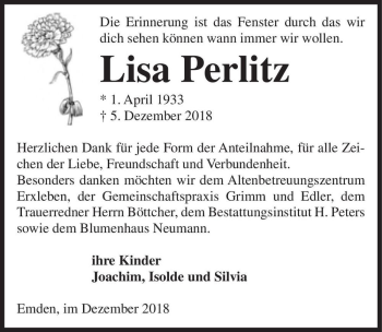 Traueranzeige von Lisa Perlitz  von Magdeburger Volksstimme