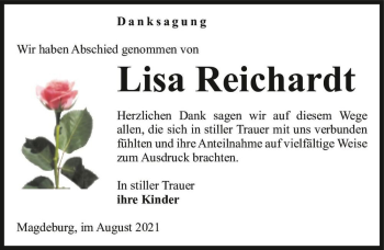 Traueranzeige von Lisa Reichardt  von Magdeburger Volksstimme