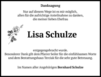 Traueranzeige von Lisa Schulze  von Magdeburger Volksstimme