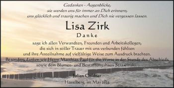 Traueranzeige von Lisa Zirk  von Magdeburger Volksstimme