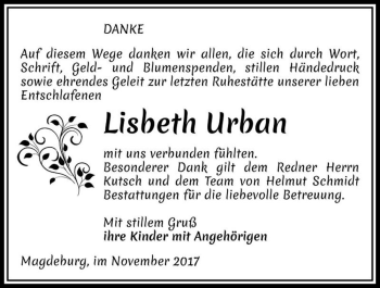 Traueranzeige von Lisbeth Urban  von Magdeburger Volksstimme